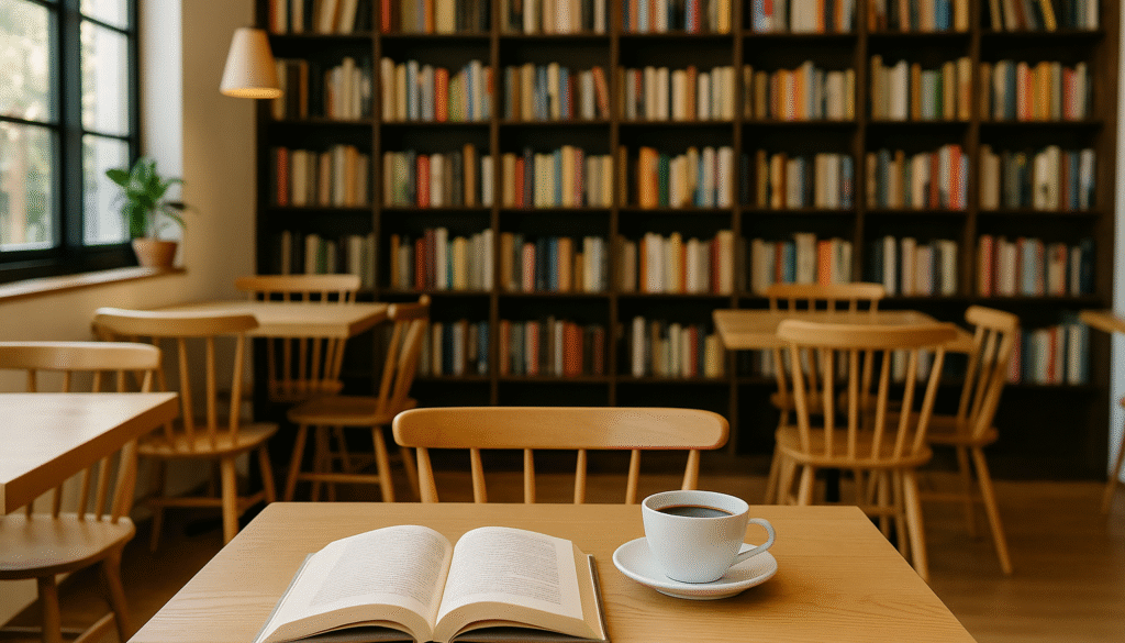 Cozy Café with Books and Coffee