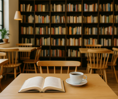 Cozy Café with Books and Coffee